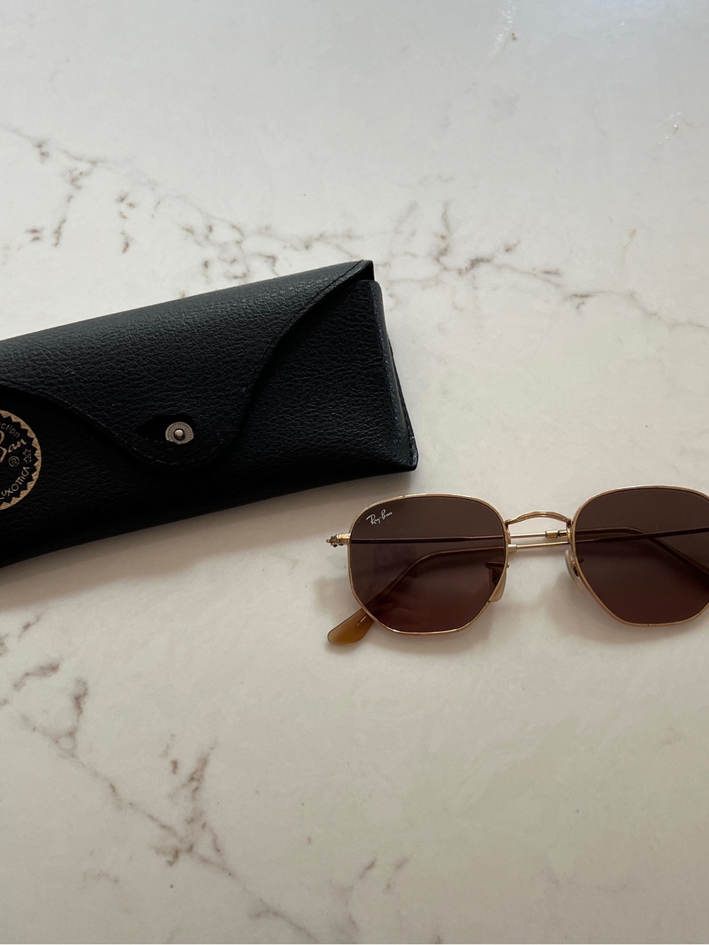 Ray-Ban Women's Hexagon Gold Frame Brown Lens Sunglasses